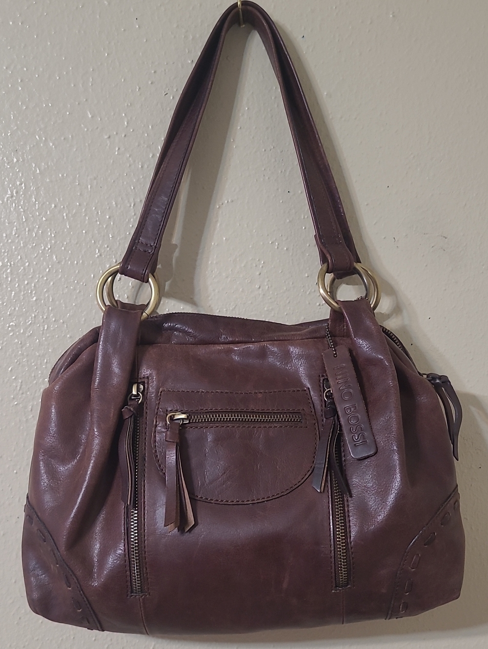Nino BOSSI Brown Leather Double-Handle Hobo Bag